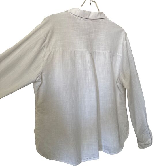 White Linen Collarless Button Shirt Roll Tab Sleeve Women’s Size XL Pock… - Picture 5 of 11